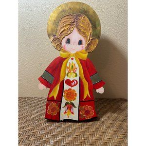 Christmas Handmade Folk Art Vintage Wooden Caroler Figurine Hand Painted Angel